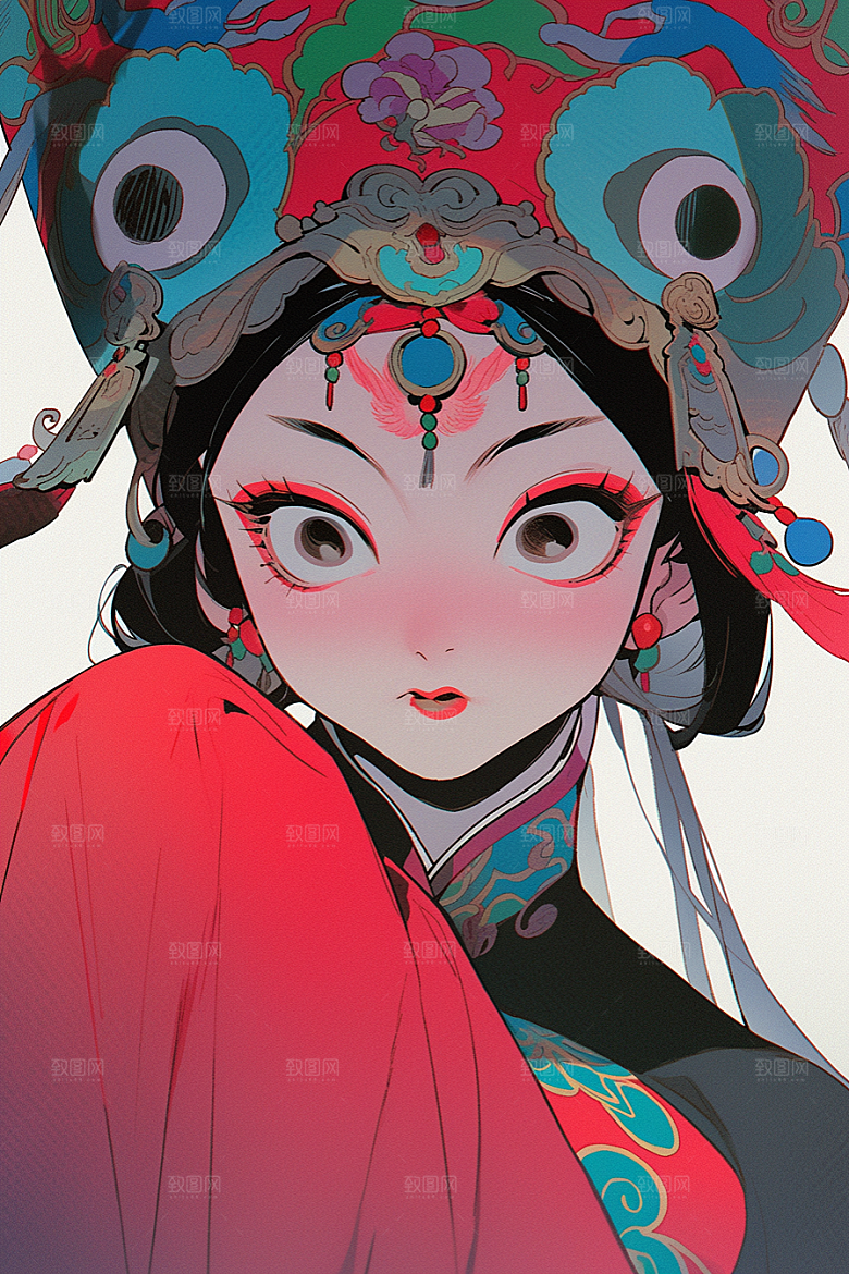 京剧女孩中式中国风插画