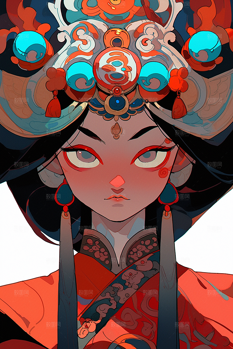 京剧女孩戏剧扮相插画