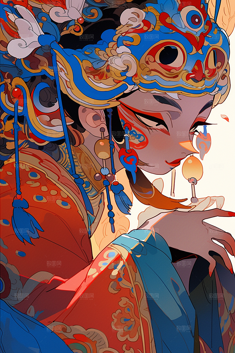 京剧女孩中国风手绘插画
