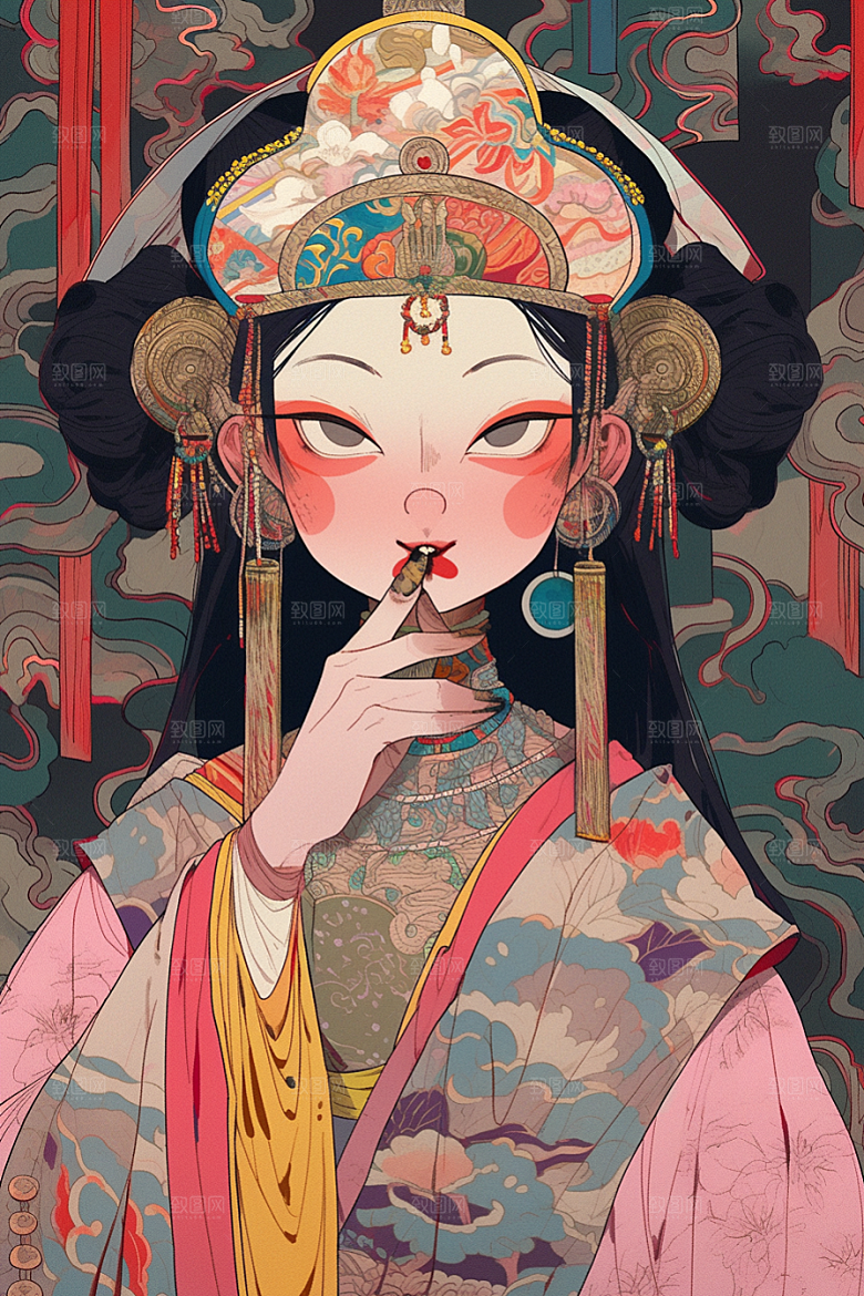 京剧女孩戏剧中国风插画
