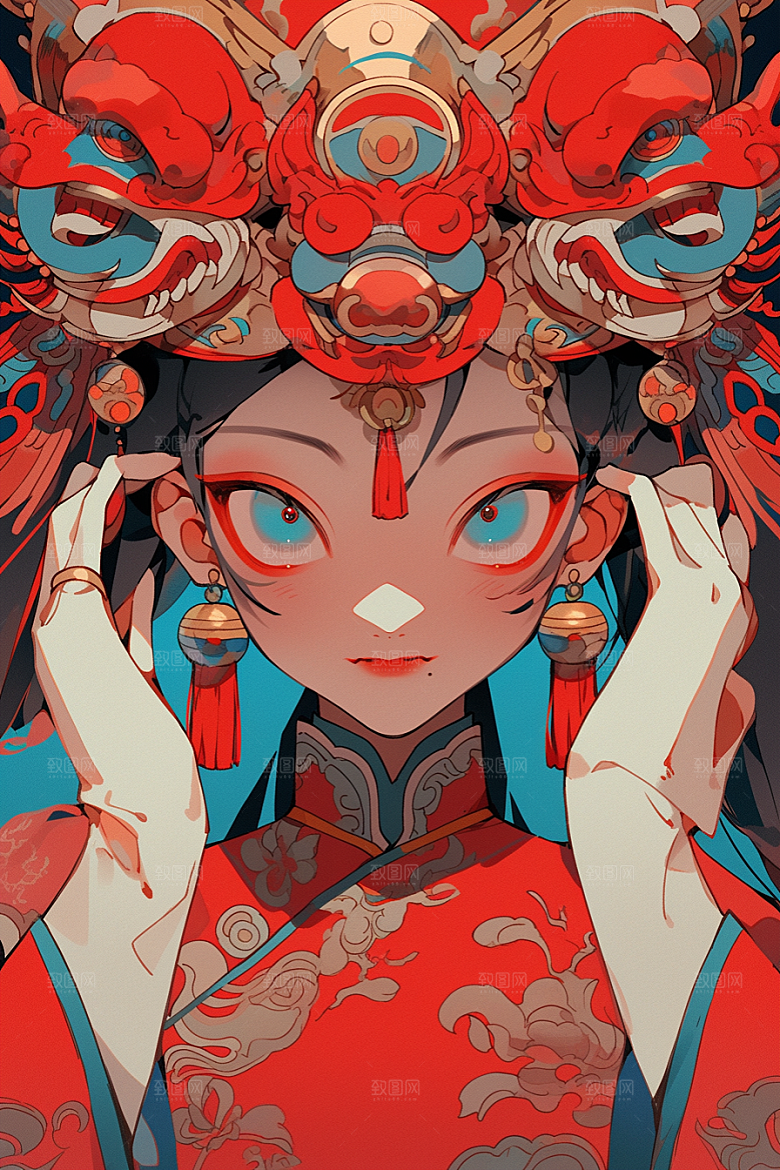 京剧女孩传统风格扮相插画