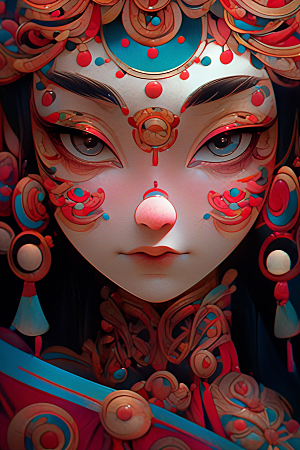 京剧女孩手绘中式插画