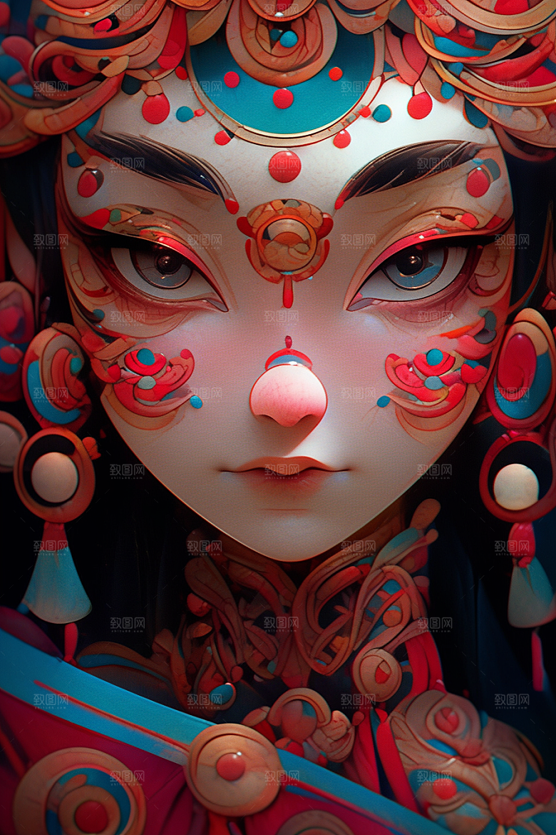 京剧女孩手绘中式插画