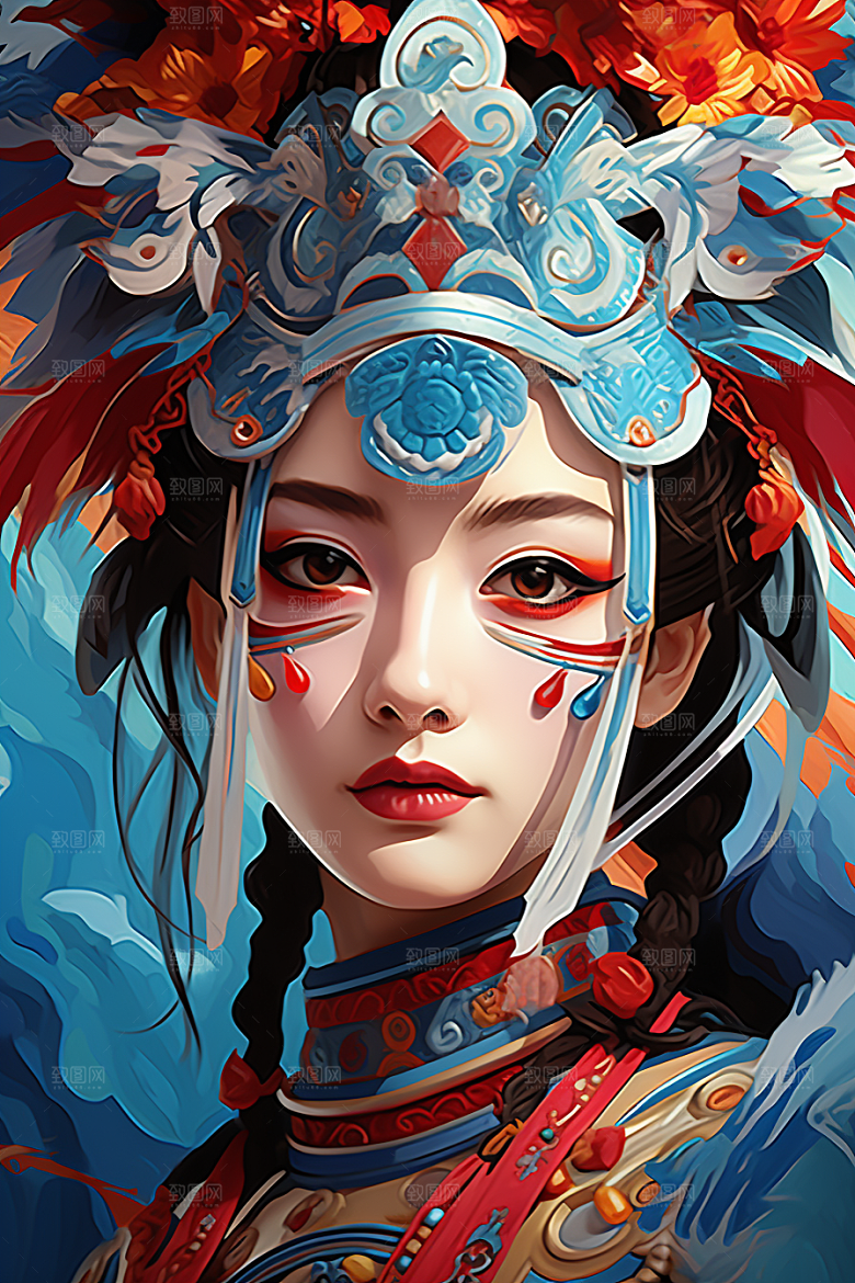 京剧女孩国潮国粹插画