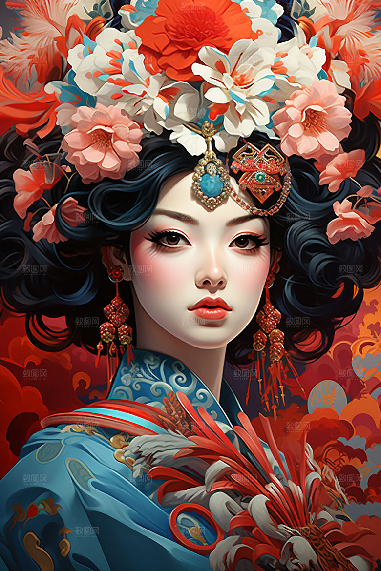京剧女孩国粹中国风插画