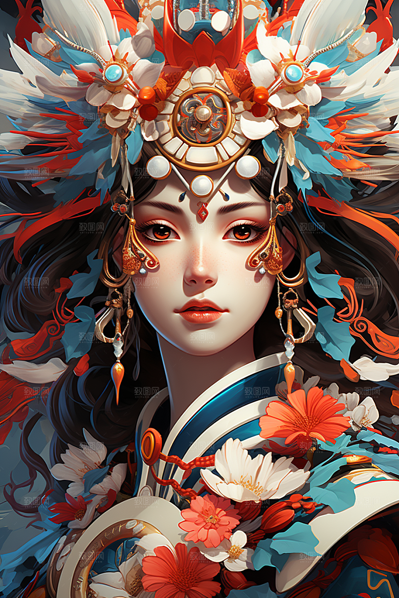 京剧女孩中式国粹插画