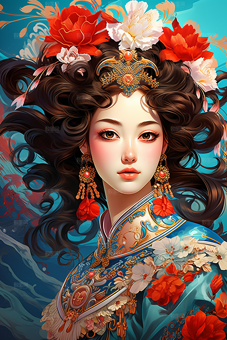 京剧女孩传统风格国潮插画