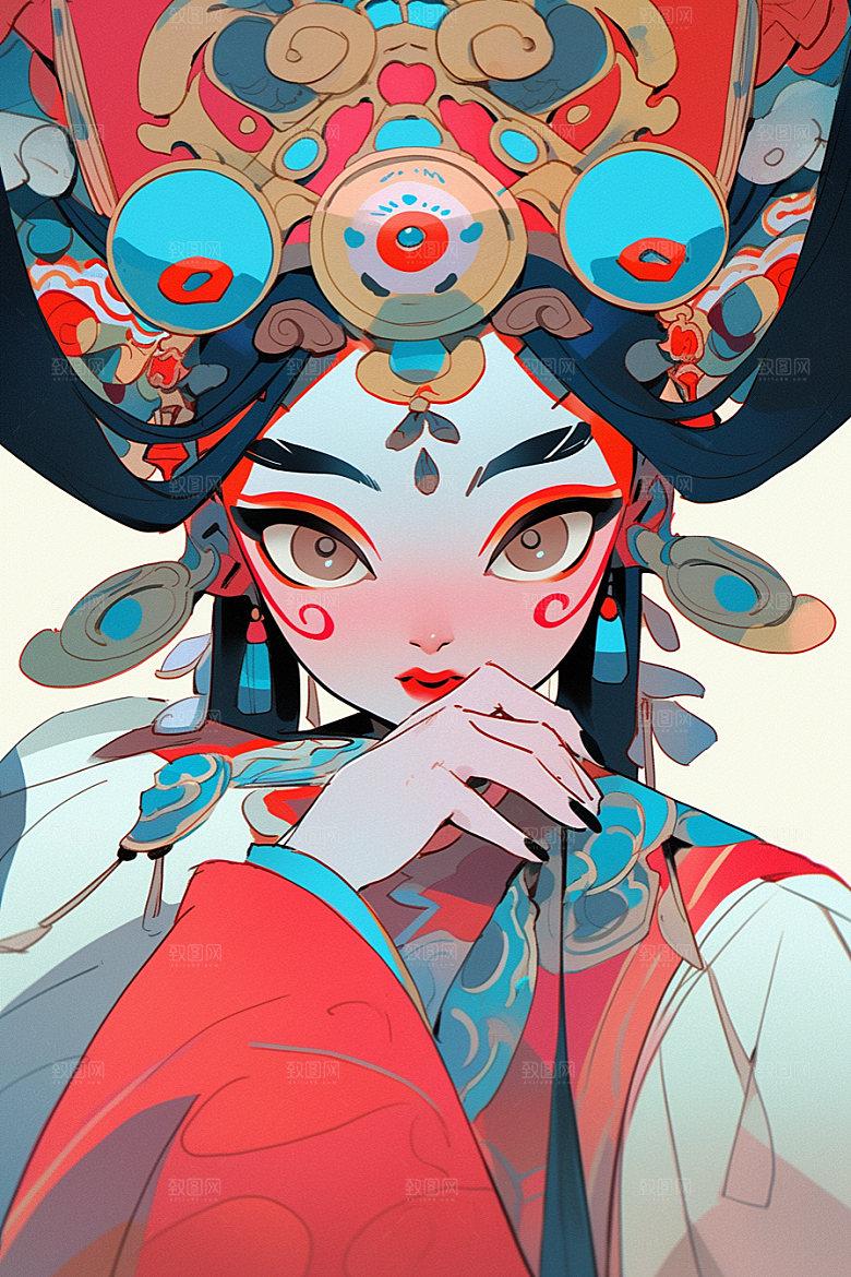 京剧女孩国潮扮相插画