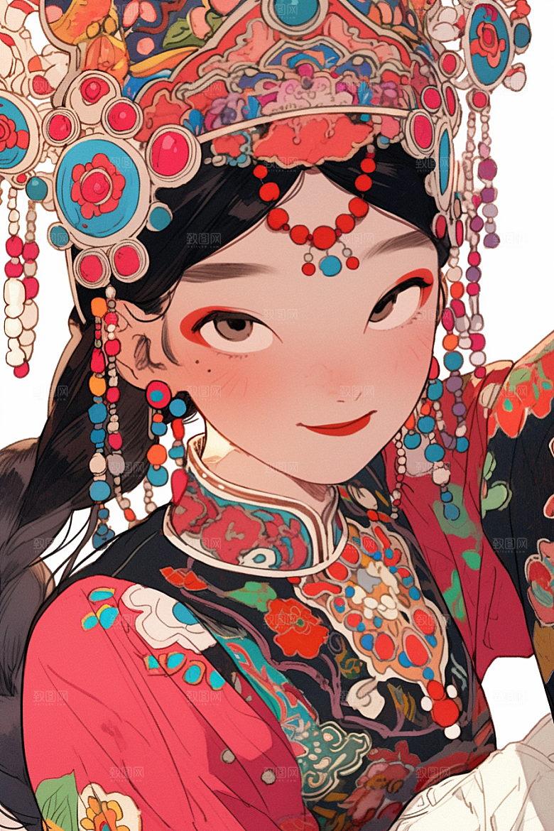 京剧女孩中国风中式插画