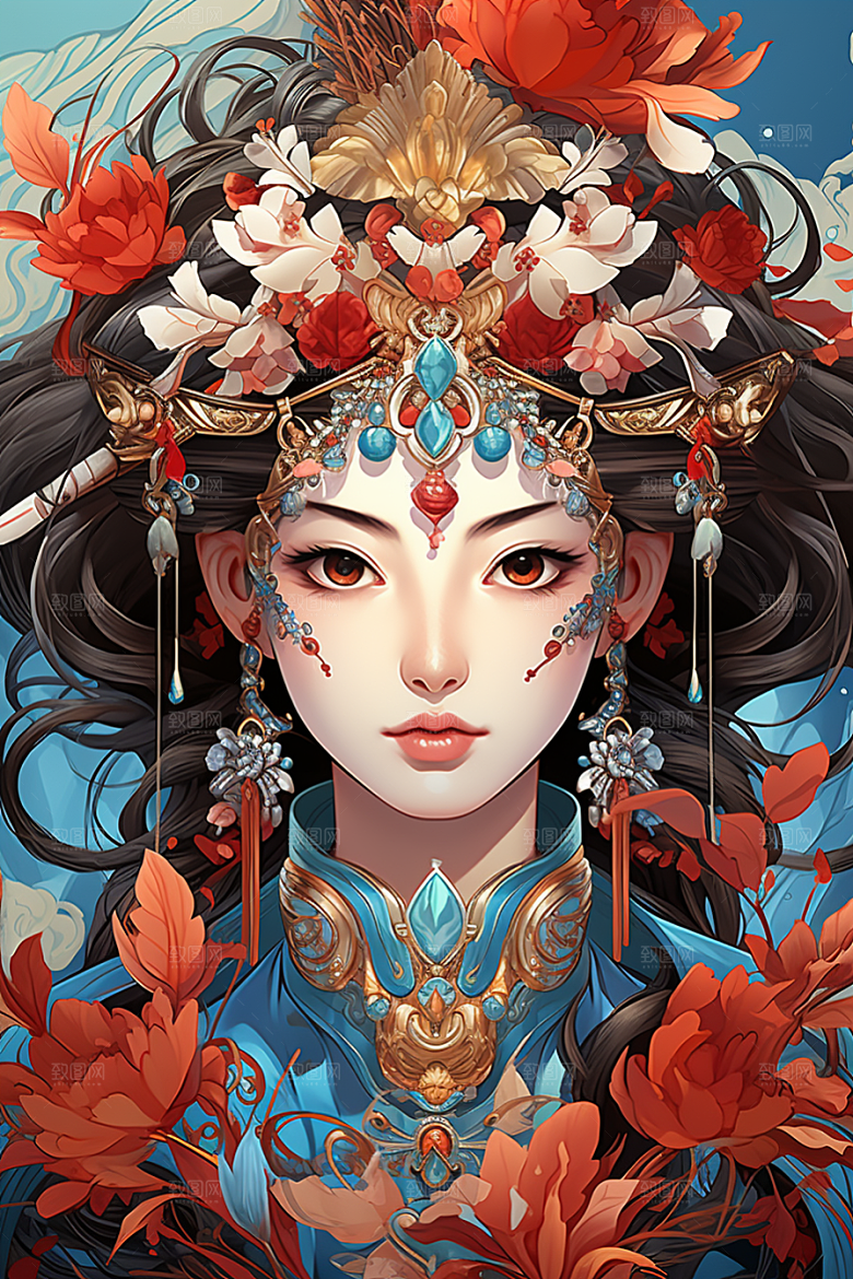 京剧女孩国潮中国风插画