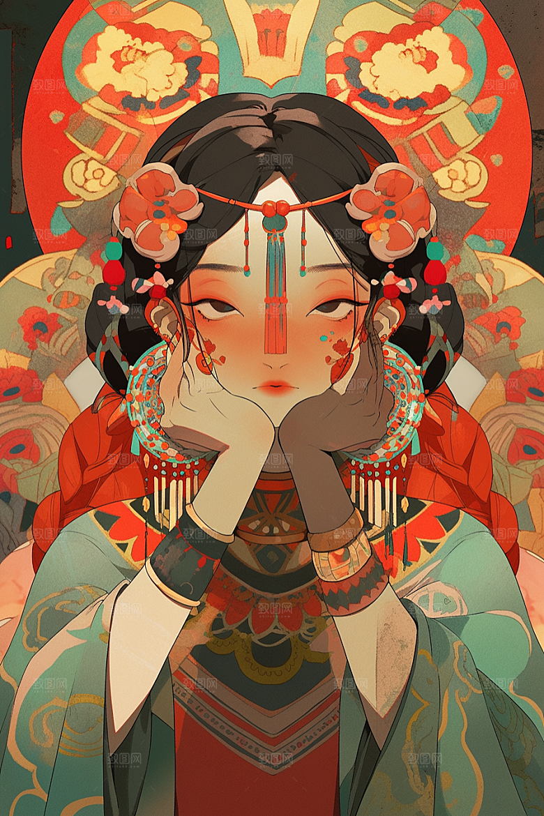京剧女孩中国风中式插画