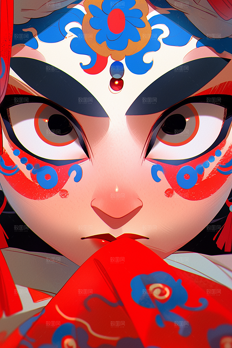 京剧女孩国潮传统风格插画
