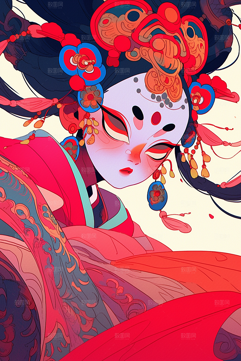 京剧女孩传统风格戏剧插画