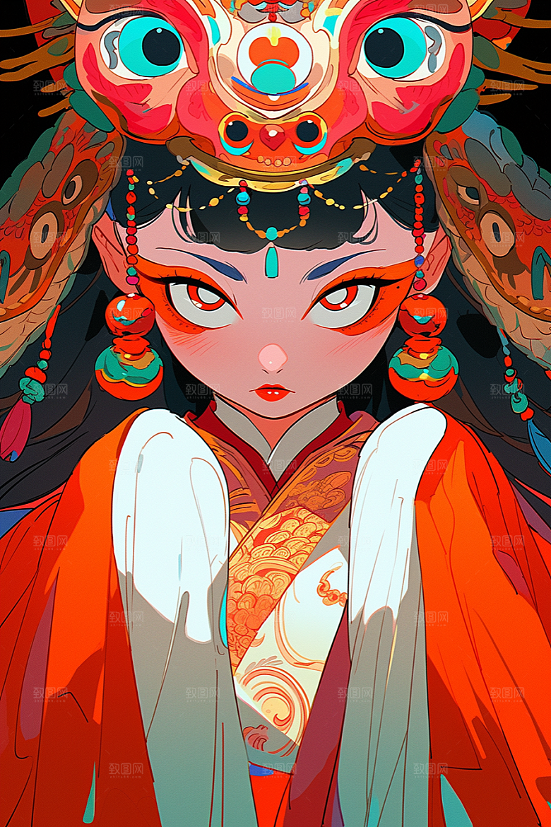 京剧女孩中式扮相插画