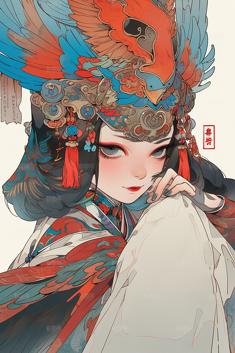 京剧女孩传统风格戏剧插画