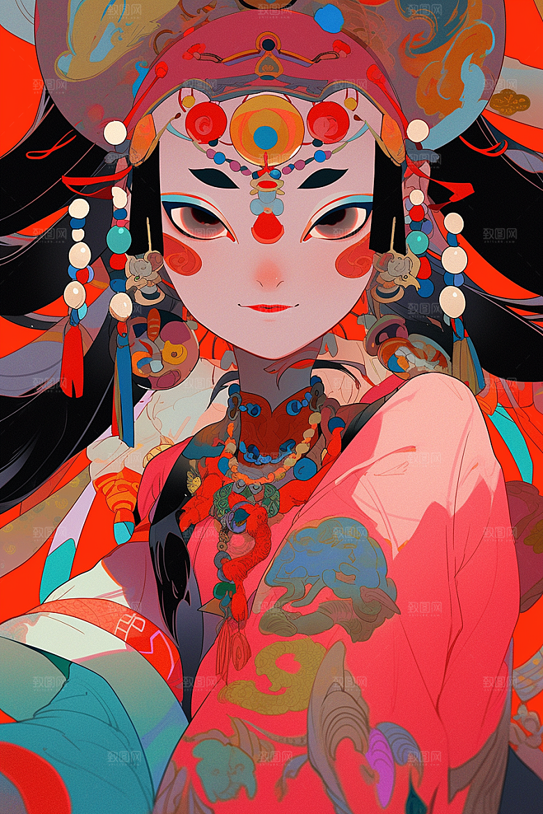 京剧女孩戏剧国潮插画