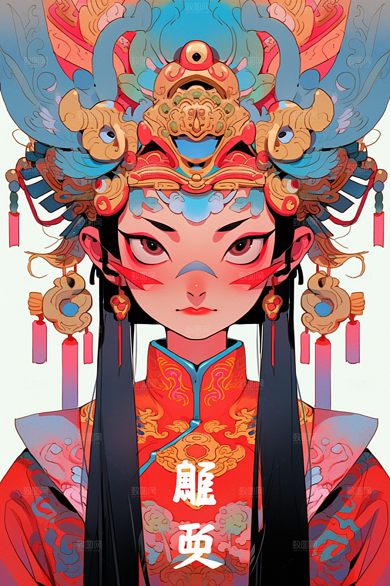 京剧女孩手绘国粹插画