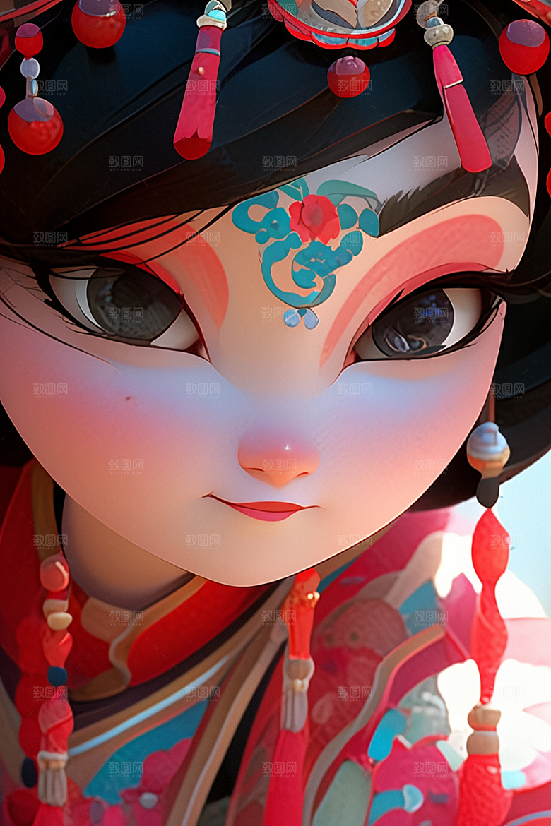 京剧女孩中国风传统风格插画
