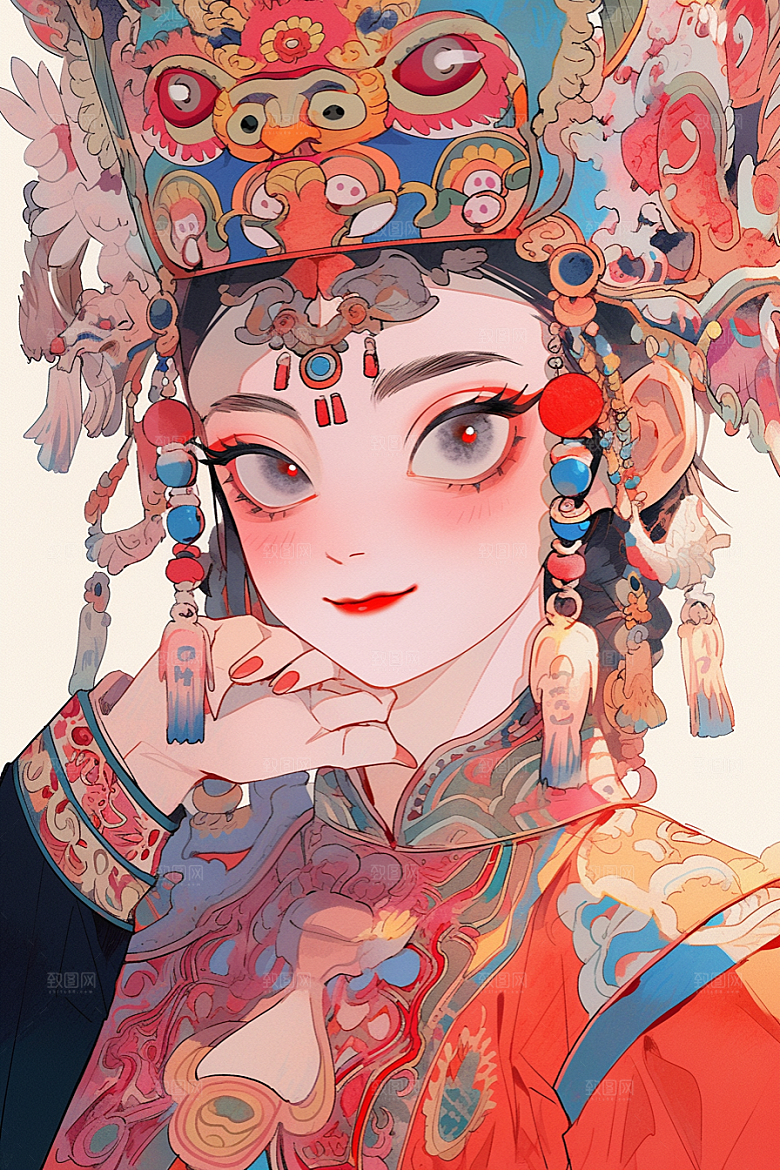 京剧女孩戏曲扮相插画