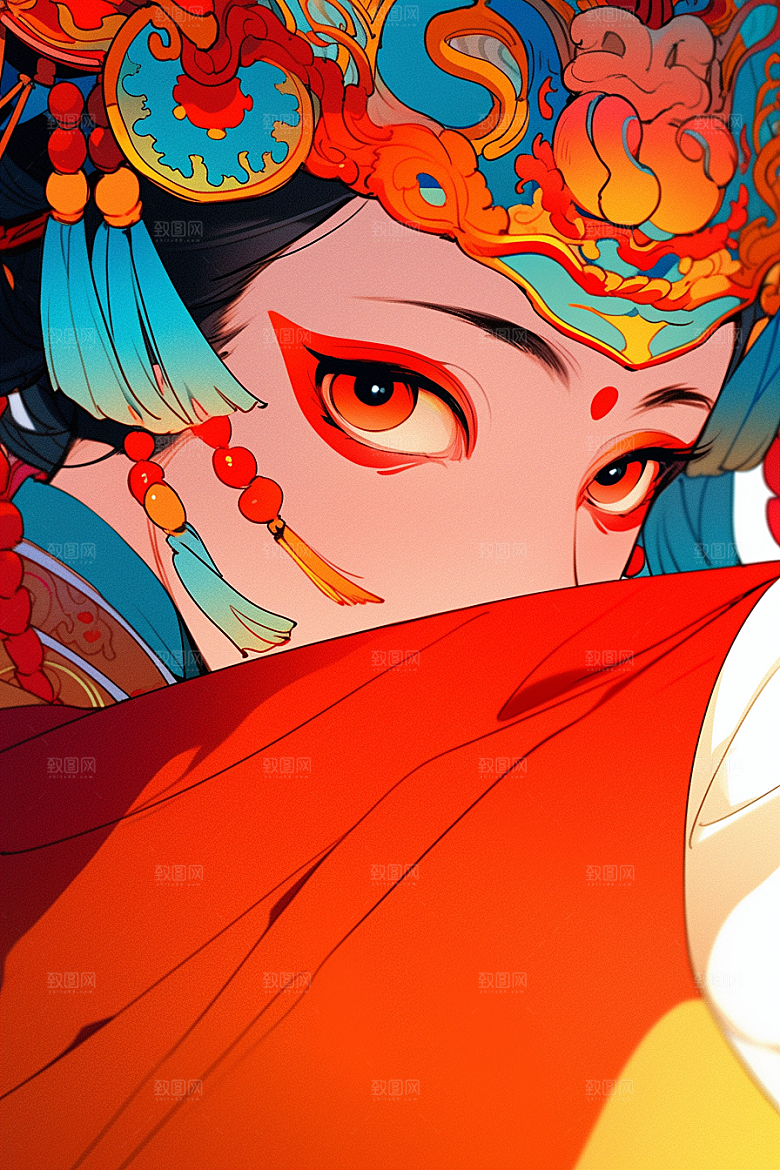 京剧女孩中国风戏剧插画