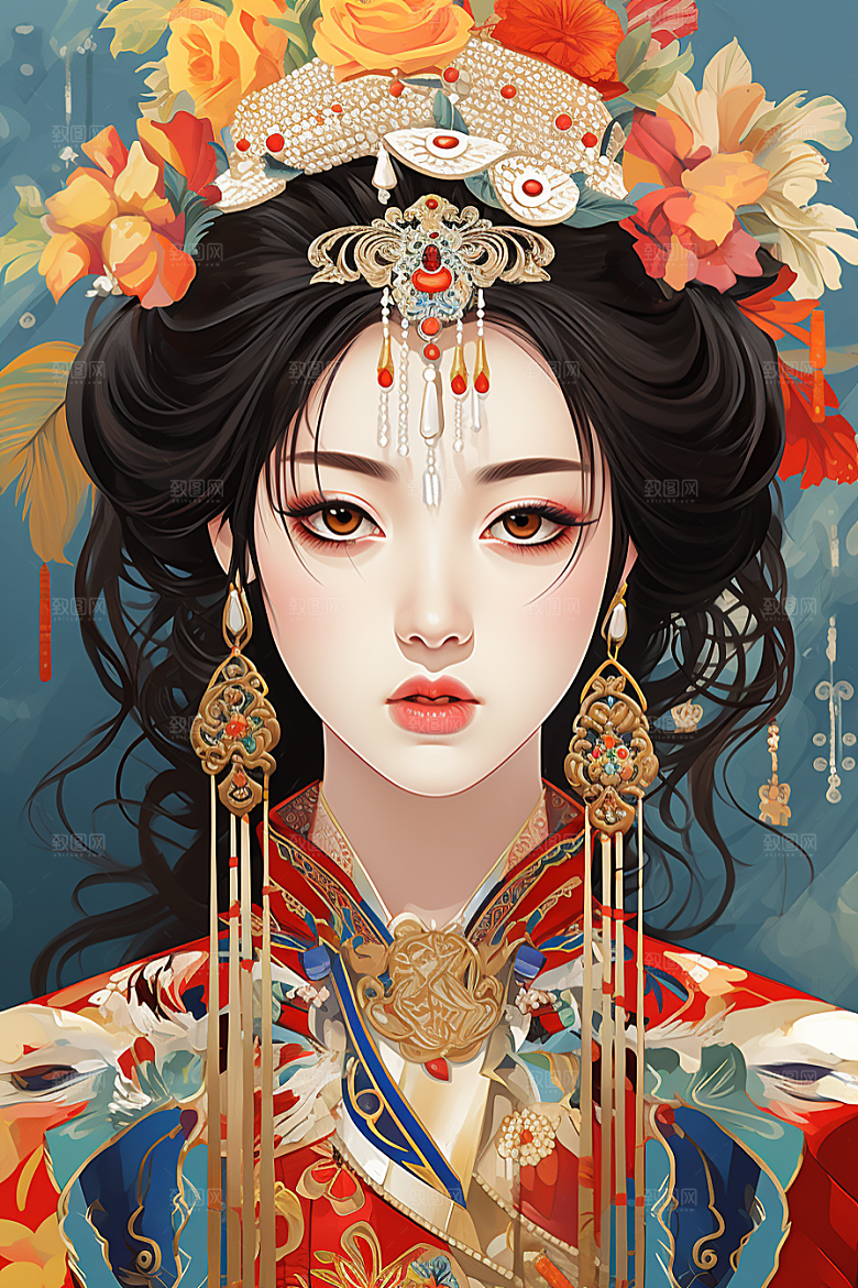 京剧女孩戏剧中式插画