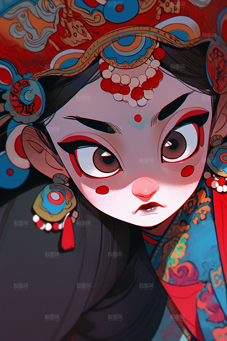 京剧女孩国潮中国风插画