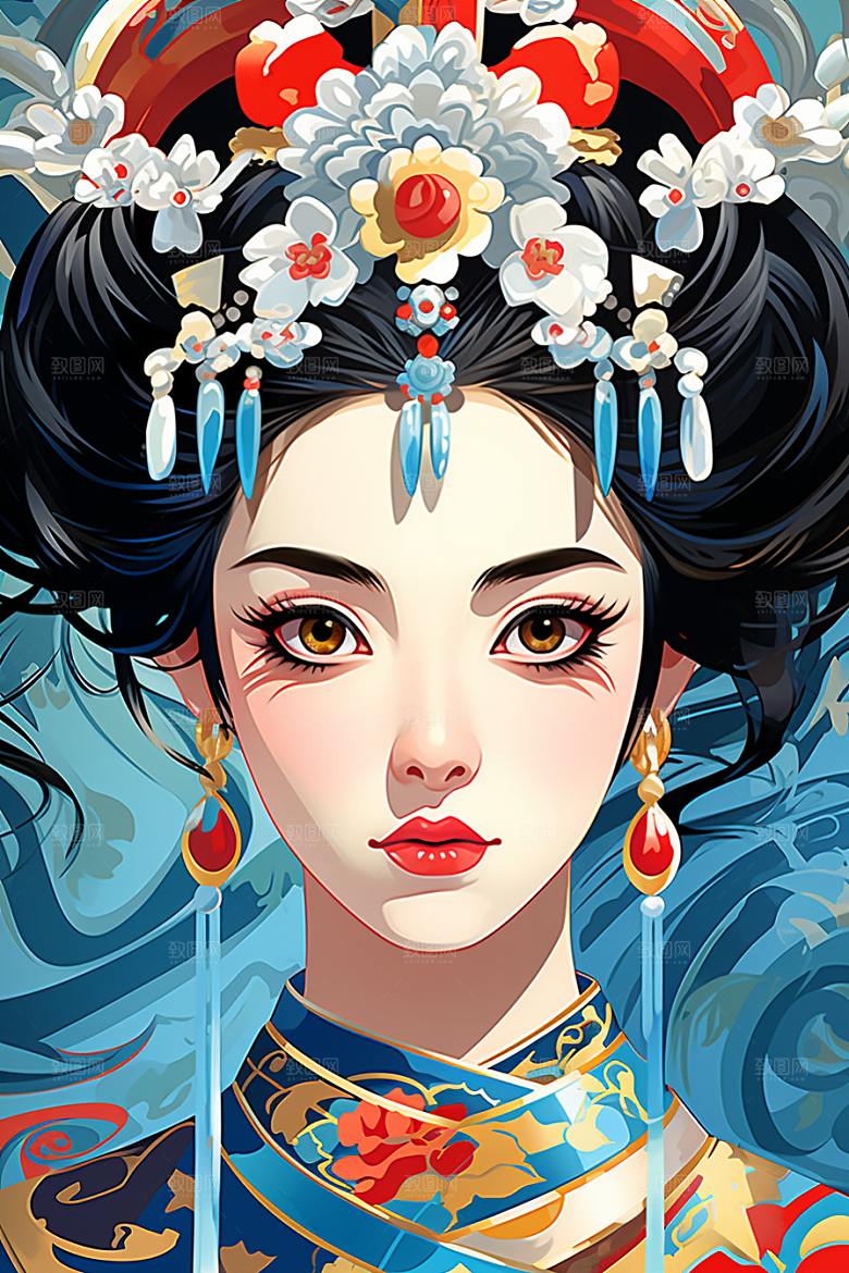 京剧女孩国潮手绘插画