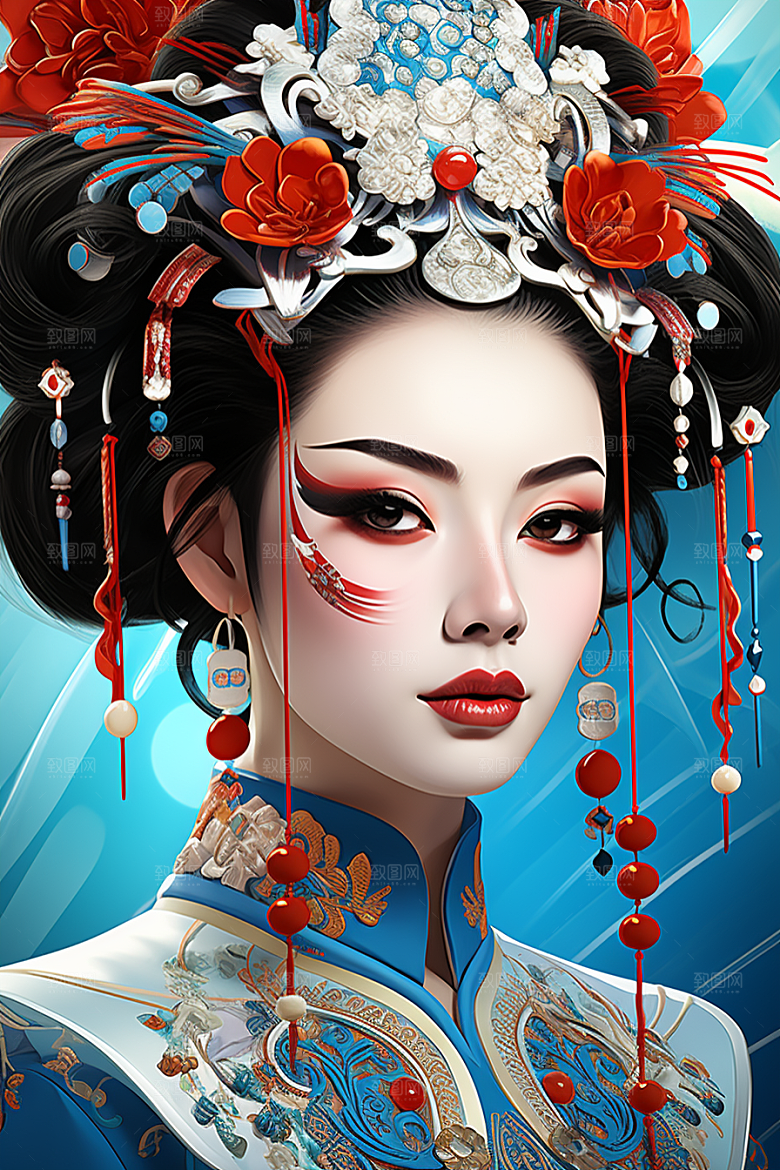 京剧女孩手绘戏剧插画