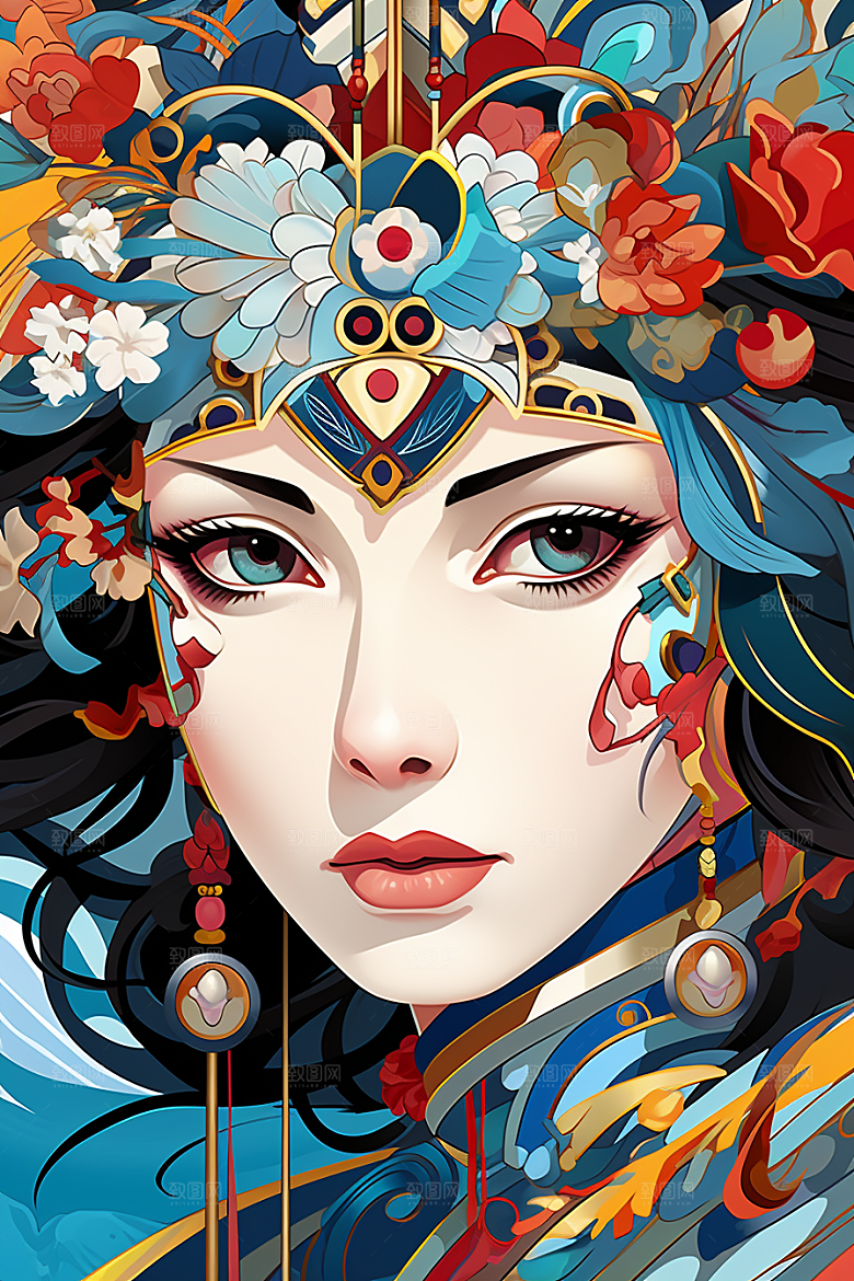 京剧女孩中国风戏剧插画