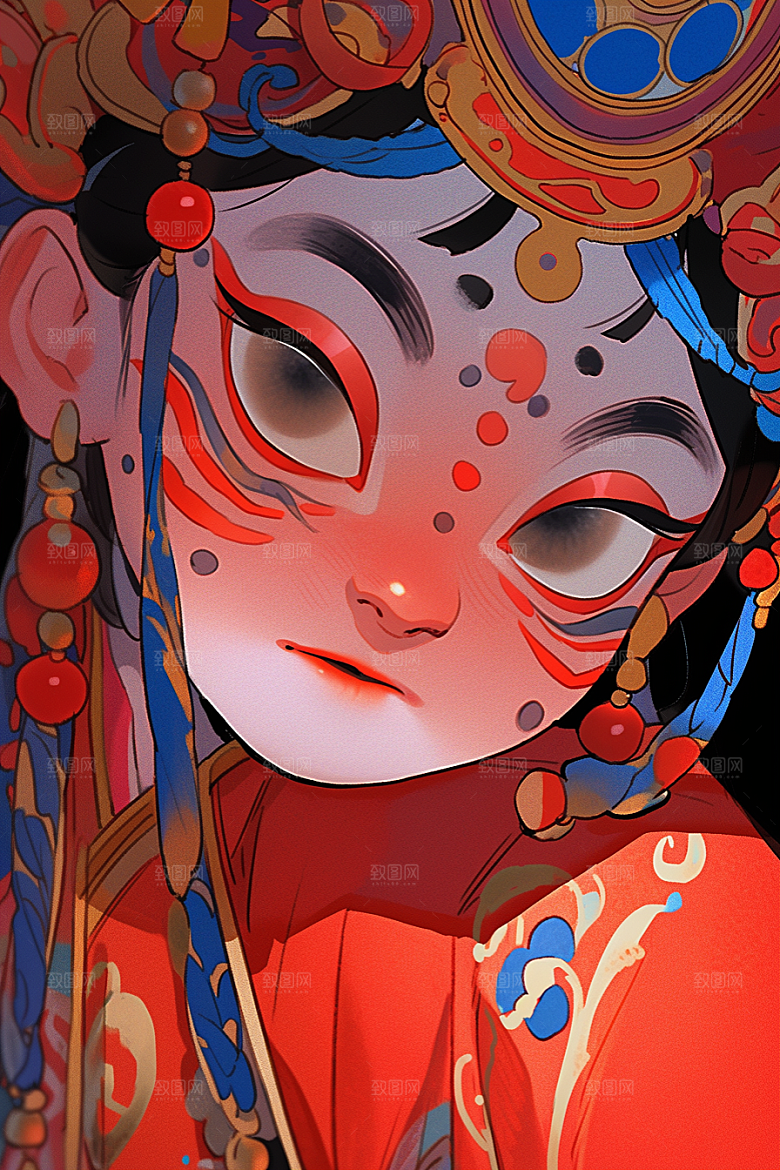 京剧女孩戏剧中式插画