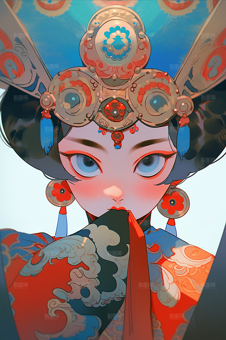 京剧女孩戏剧国潮插画