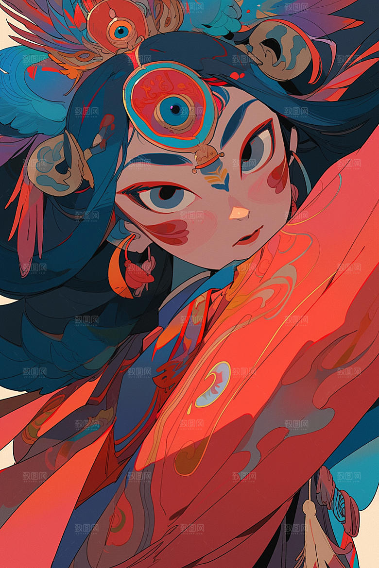 京剧女孩戏剧手绘插画