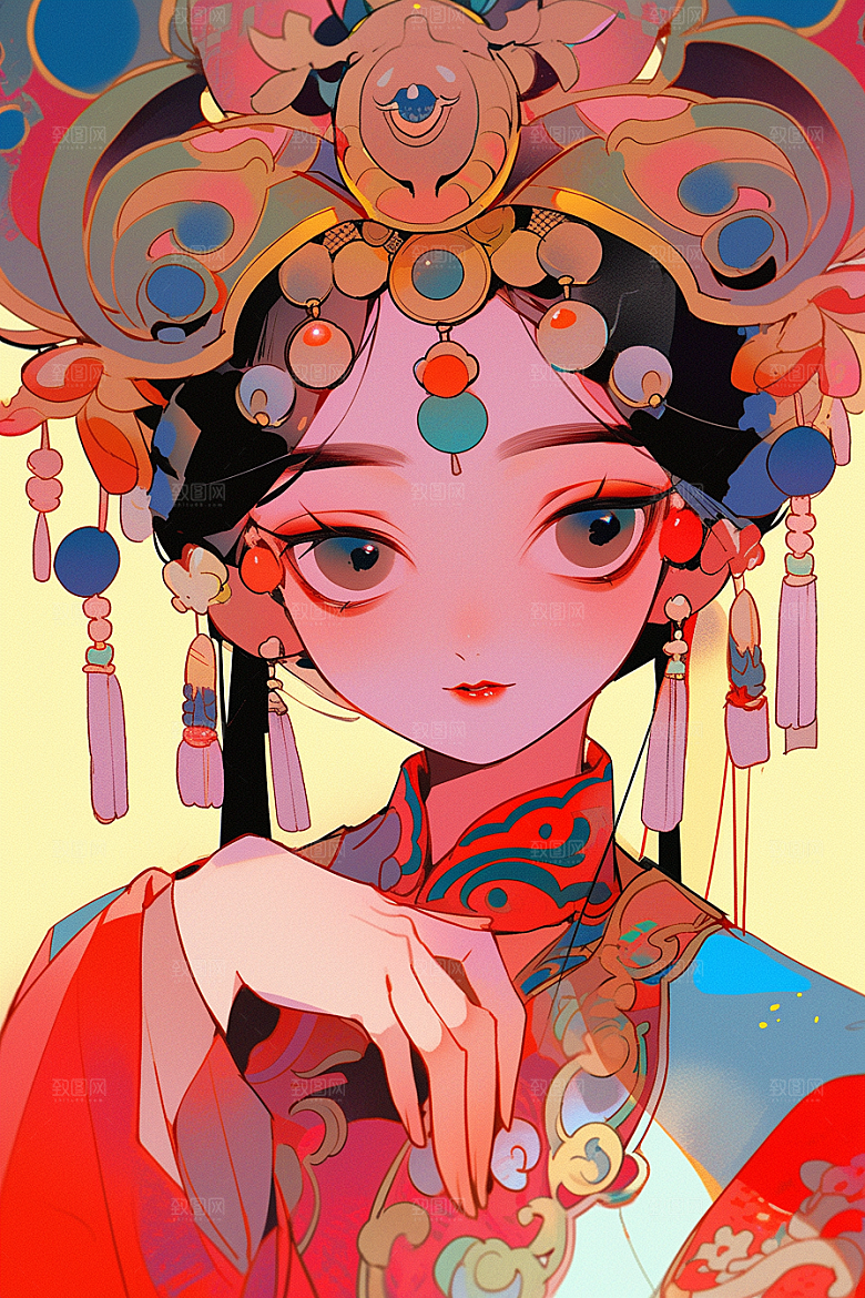 京剧女孩戏剧手绘插画