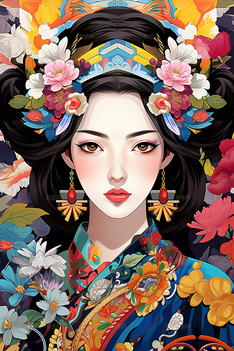 京剧女孩中式国粹插画