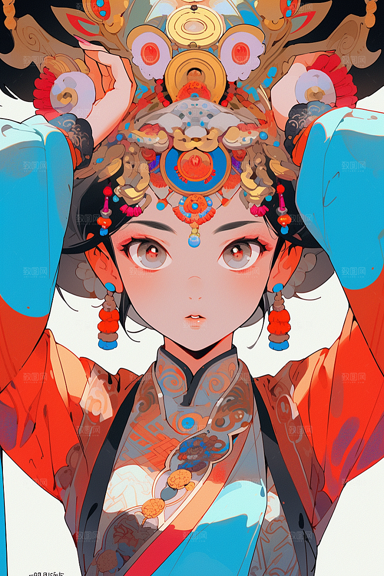 京剧女孩国粹传统风格插画