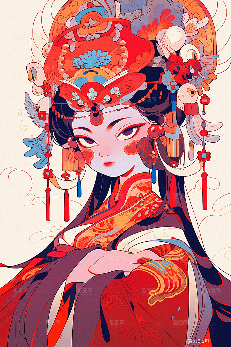 京剧女孩国潮中国风插画