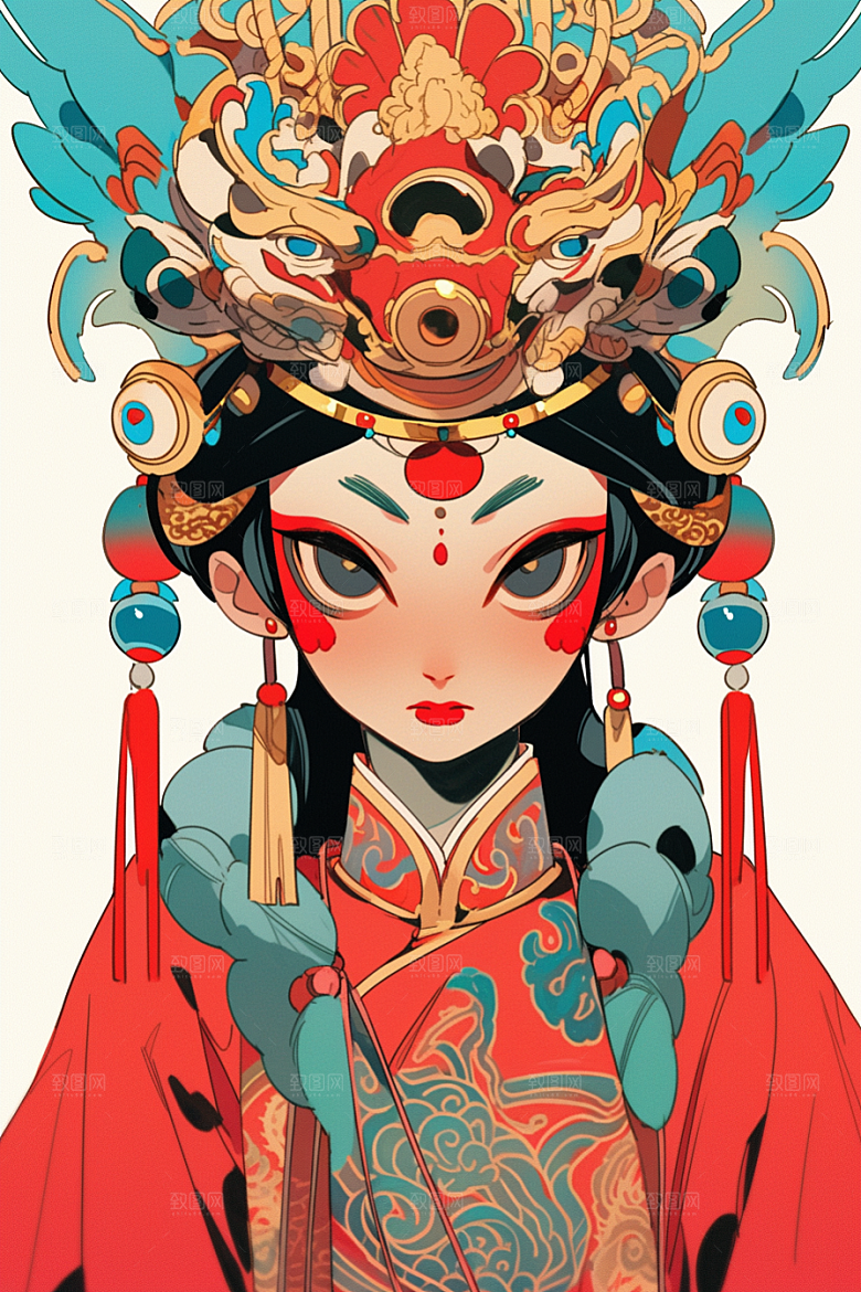 京剧女孩国粹国潮插画