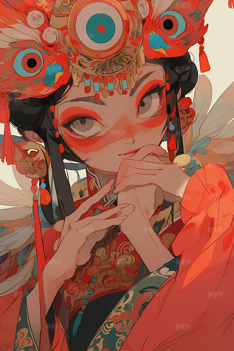 京剧女孩国潮戏剧插画
