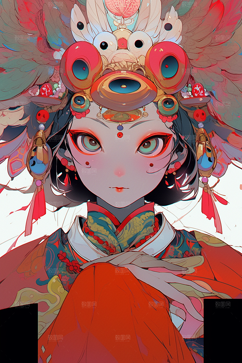 京剧女孩国潮传统风格插画
