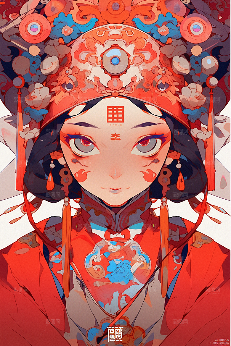 京剧女孩国粹手绘插画