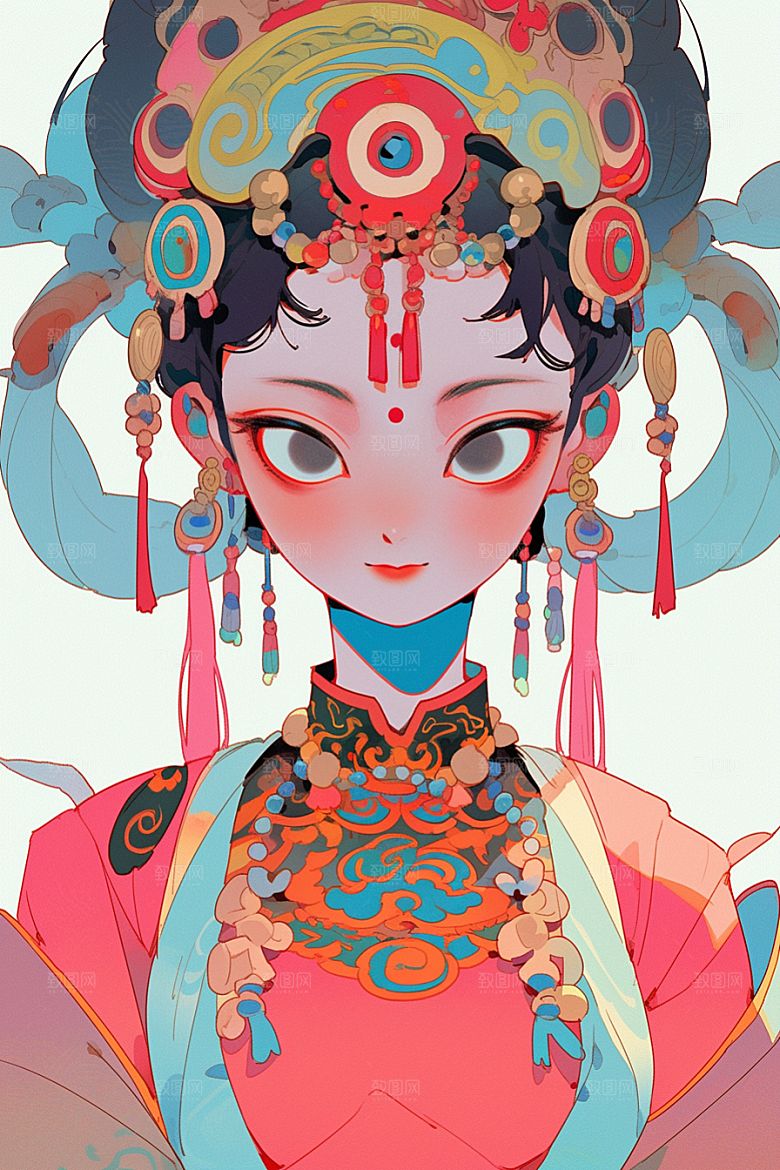 京剧女孩中国风戏剧插画