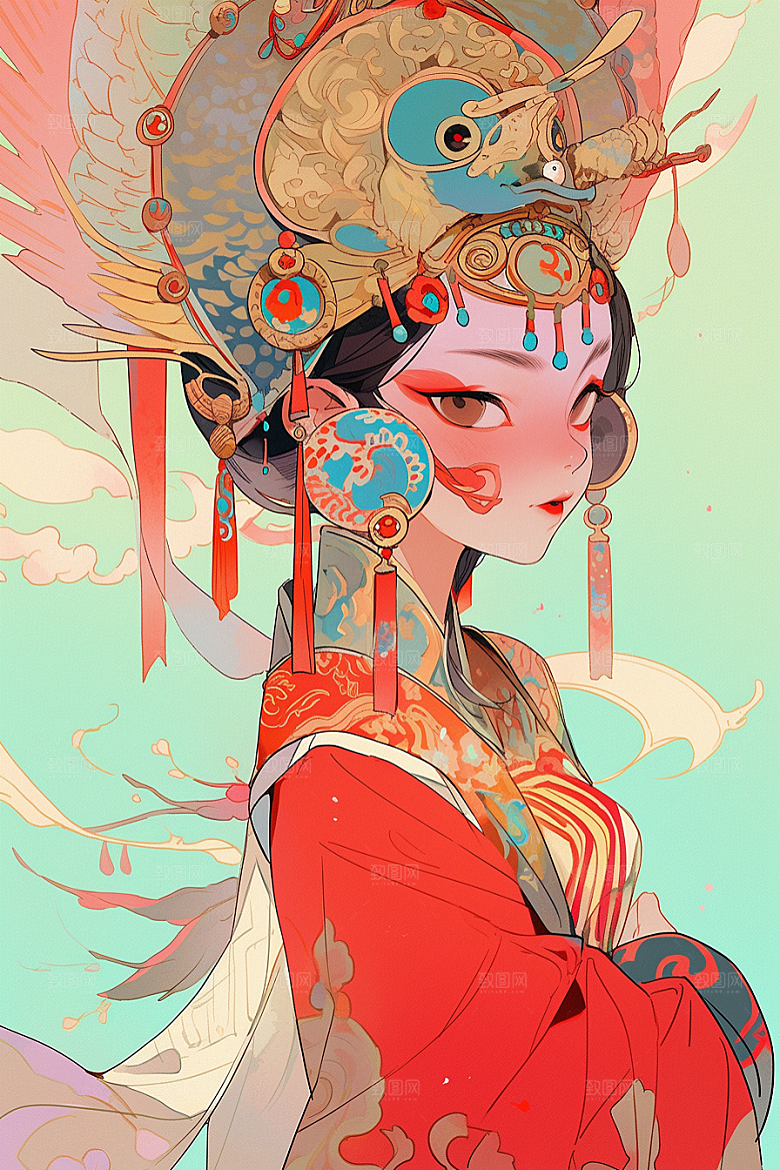 京剧女孩国粹中国风插画