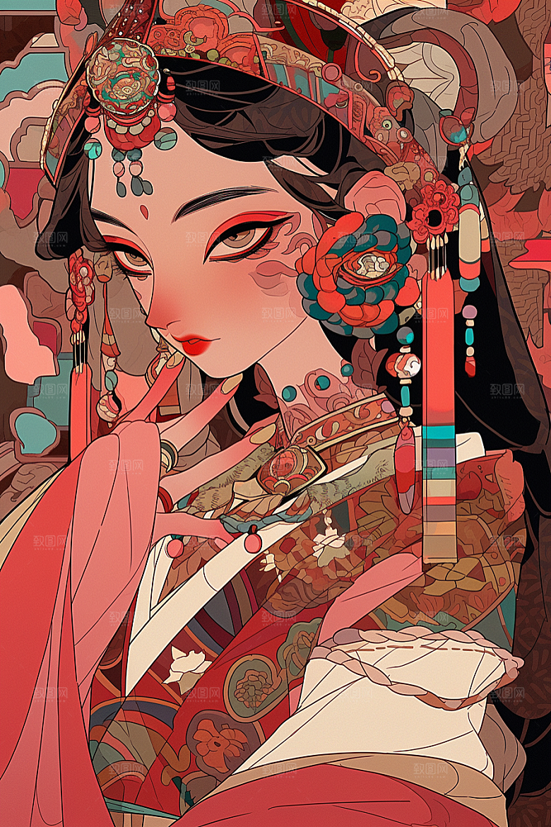京剧女孩中式国潮插画