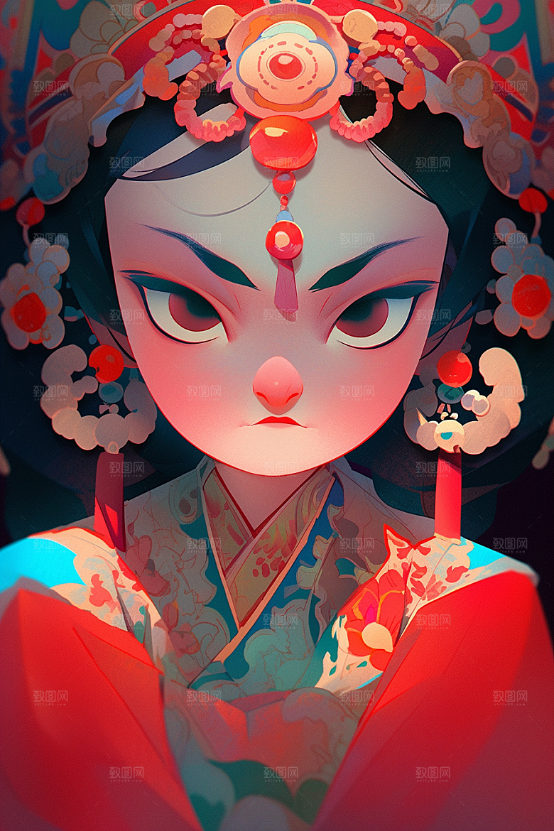 京剧女孩传统风格戏曲插画