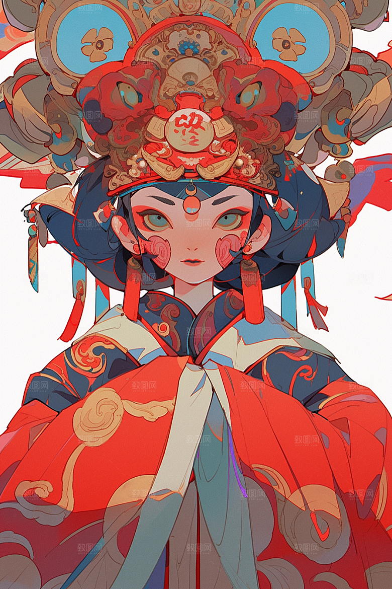 京剧女孩戏剧中式插画