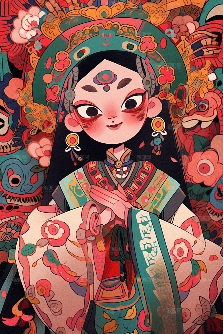 京剧女孩国粹手绘插画