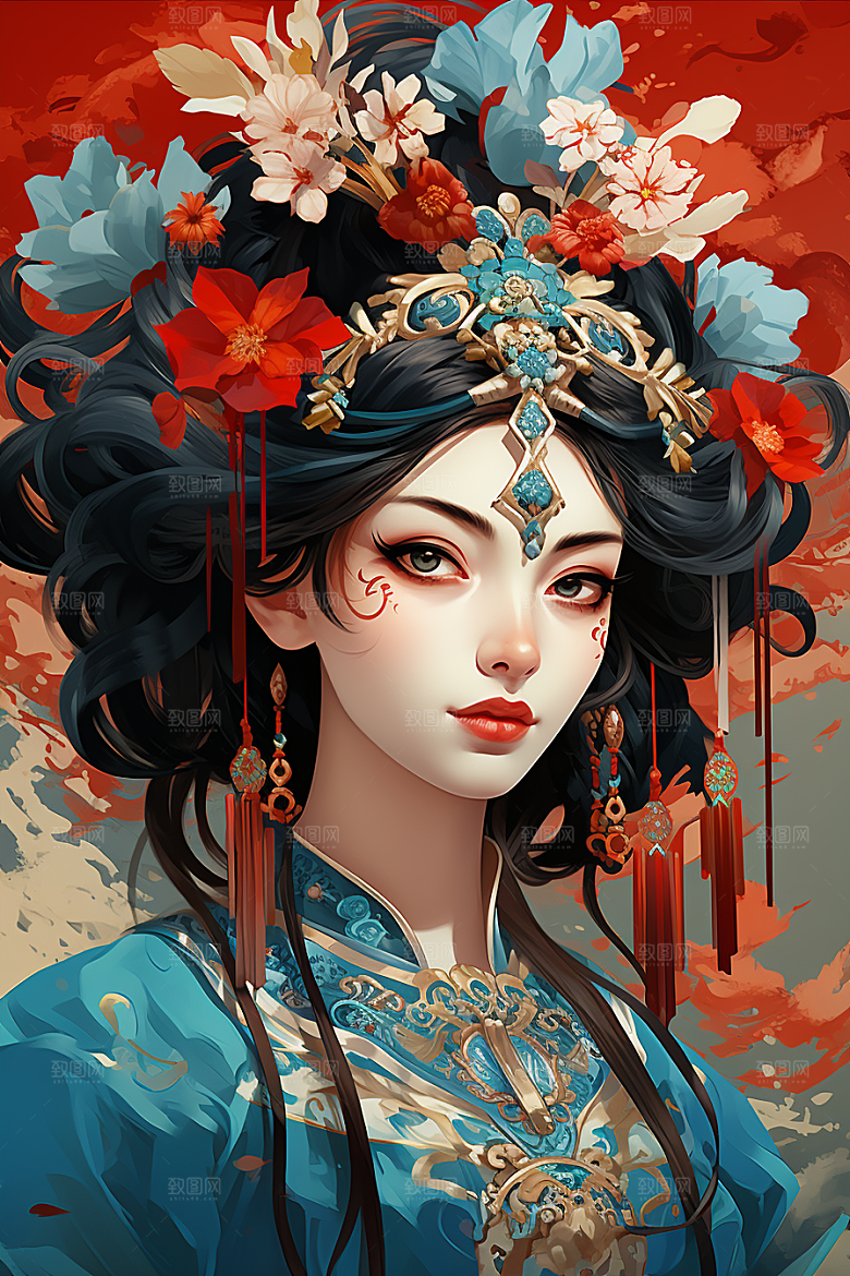 京剧女孩戏剧手绘插画