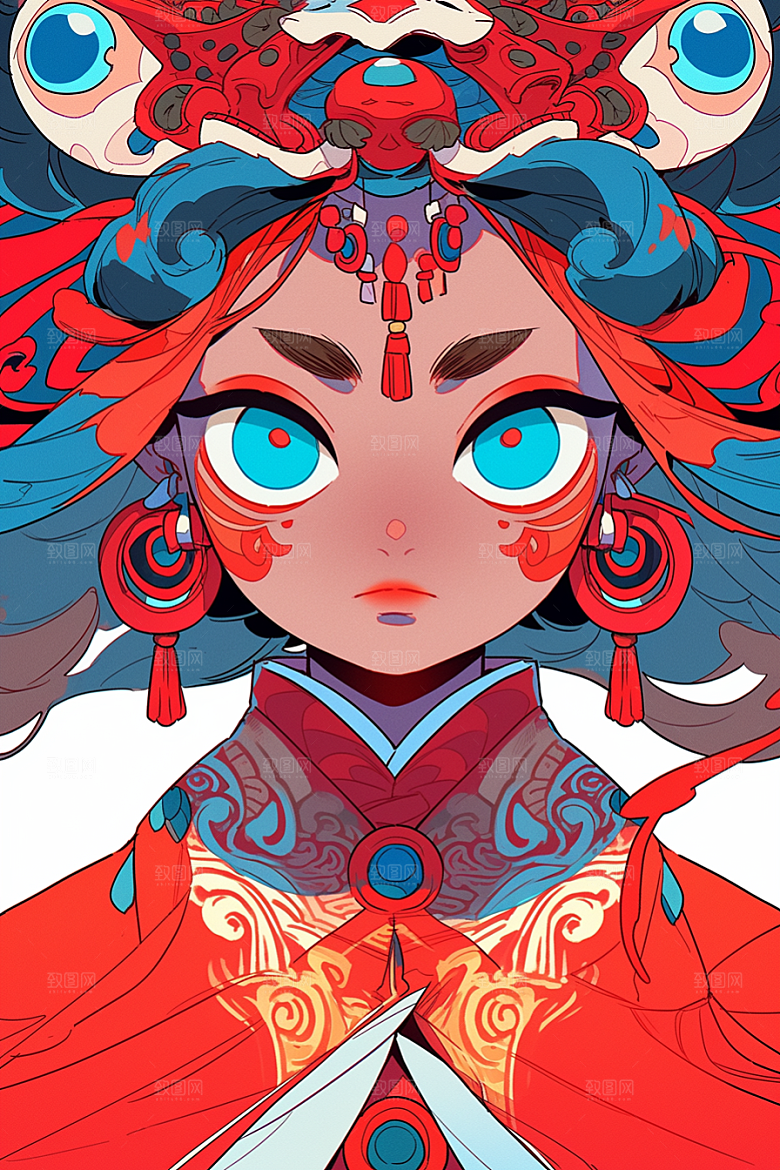京剧女孩中式国粹插画