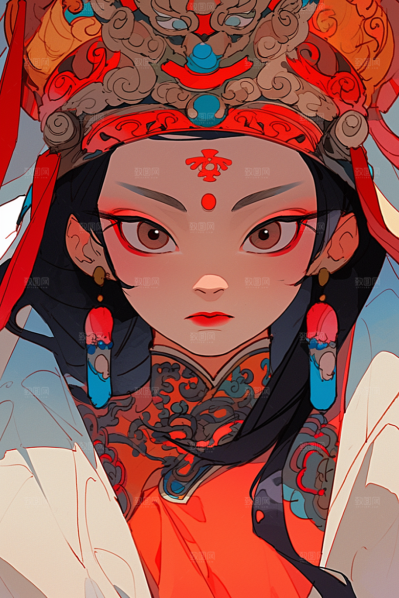 京剧女孩国粹戏剧插画