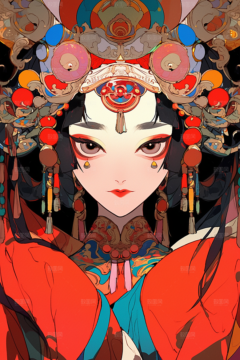 京剧女孩传统风格戏曲插画